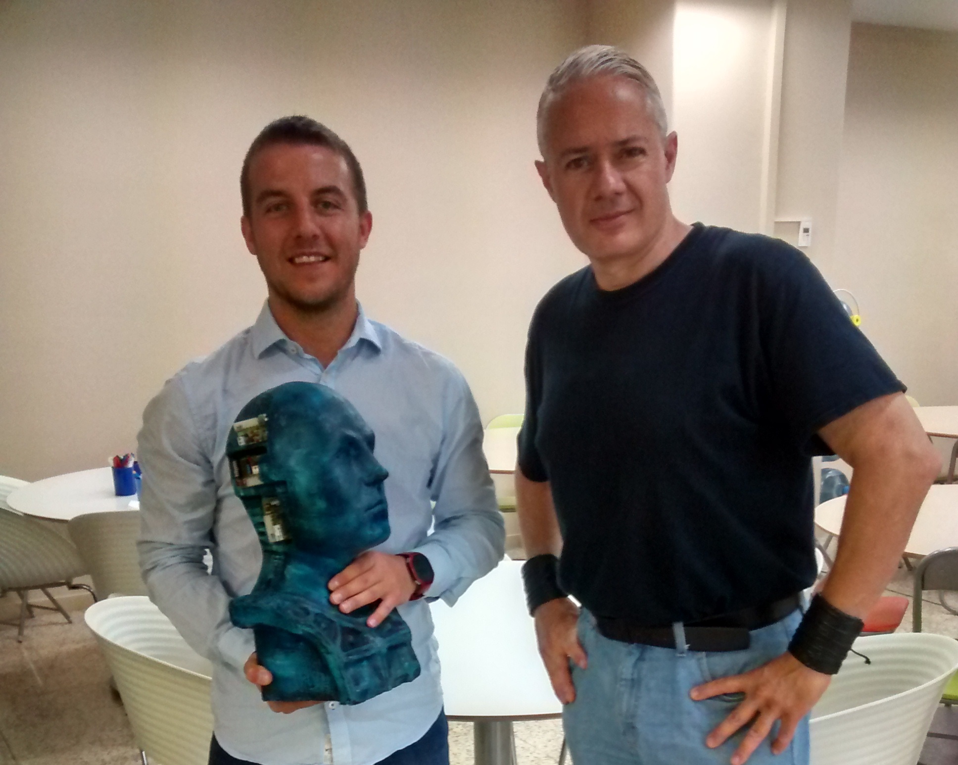 Art and robotics: CTO Luca Marchionni with the artist Rogelio Fernández.