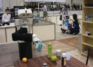 TIAGo robot grasping a flask from a table