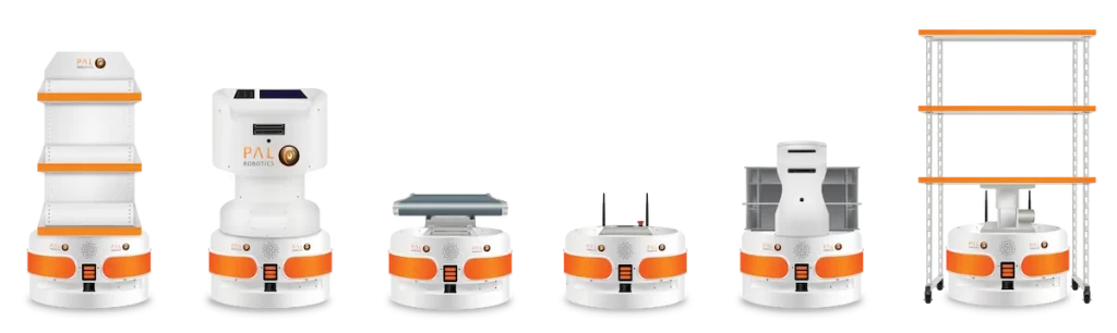 The autonomous mobile robot TIAGo Base in various configurations