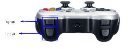 TIAGo Robot's controller with highlight on the buttons for the gripper
