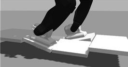 Close-up of TALOS' feet walking on an obstacle in a simulation