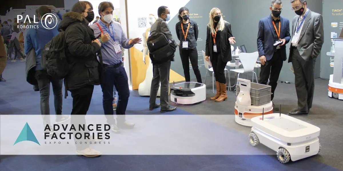 The autonomous mobile robot TIAGo Base ofPAL Robotics at the event Advanced Factories 2022