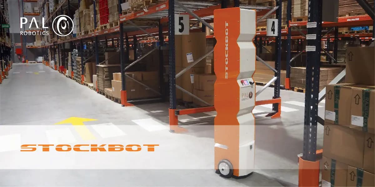 The RFID inventory tracking robot StockBot in a warehouse