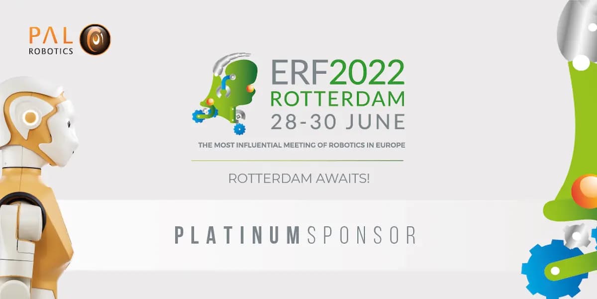 Banner of the European Robotics Forum 2022 with ARI robot