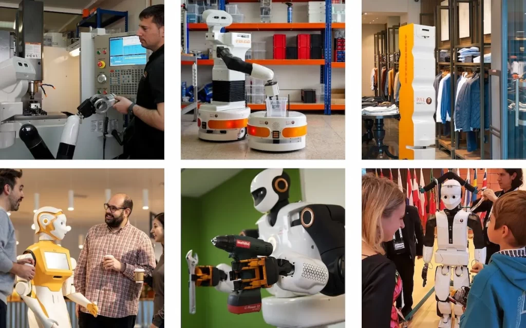 An overview of the main PAL Robotics' robotsm with TIAGo, StockBot, ARI, TALOS, and REEM-C