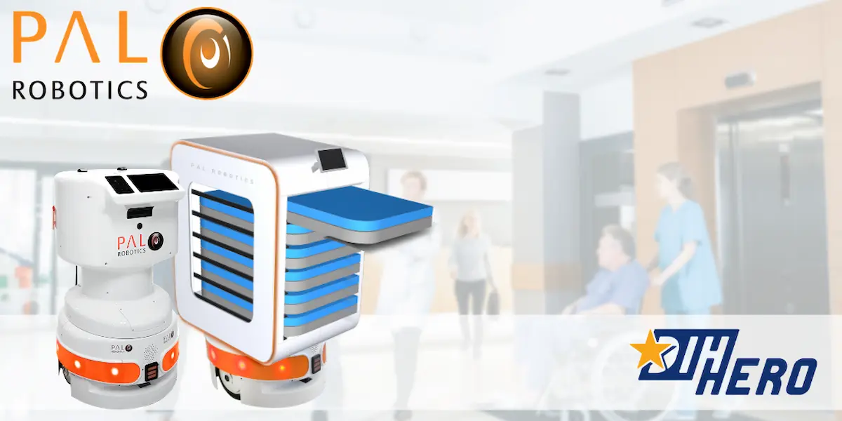 The autonomous mobile robot (AMR) TIAGo Base represented in a concept while delivering food