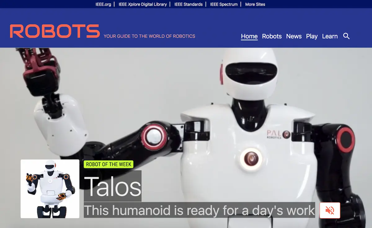 The humanoid research robot TALOS on the IEEE's Robots Guide