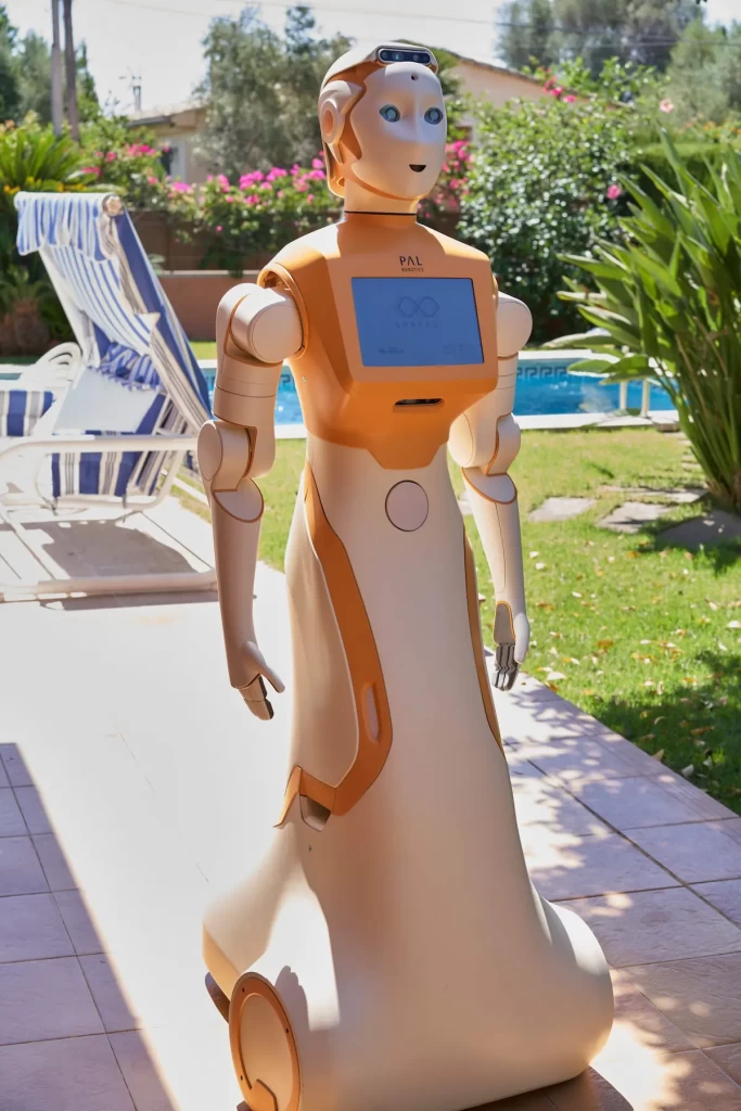 The collaborative robot ARI outside in a garden