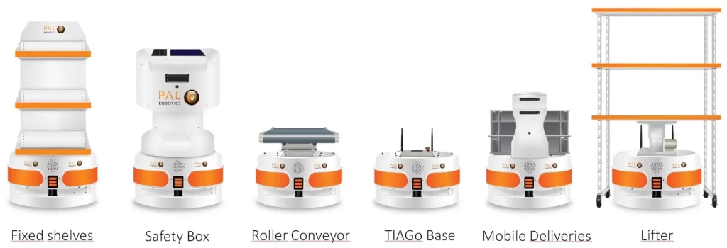 TIAGo Base robot family with all the possible configurations for the event Hannover Messe 2020