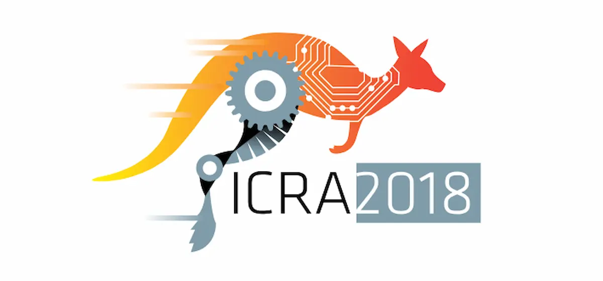 Logo of ICRA 2018 with a kangaroo robot