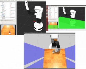 TIAGo robot in a simulation performing a pick&place task.